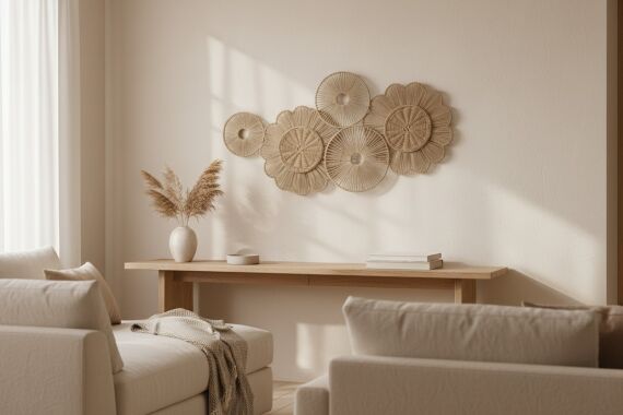 sd52334 metal iskelet üzerine doğal rattan örülü dekoratif duvar dekoru - 2