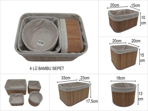 sd52339 dekoratif kumaşlı bambu organizer düzenleyici sepet 4 lü set - 