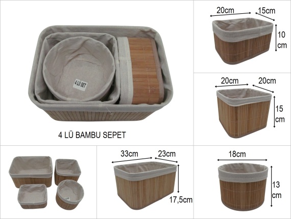sd52339 dekoratif kumaşlı bambu organizer düzenleyici sepet 4 lü set - 1
