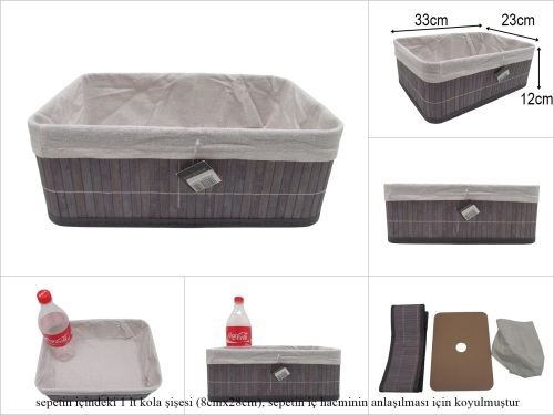 sd52340 katlanır dikdörtgen gri bambu sepet - 