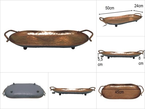 sd52342 eskitme simli bakır boyalı no2 kulplu ayaklı metal dekoratif kayık tabak obje - 1