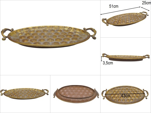 sd52344 eskitme gold boyalı no1 kulplu metal dekoratif kayık tabak obje - 