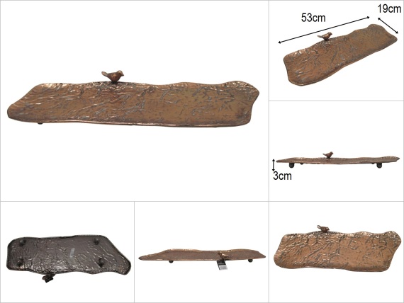sd52350 eskitme bakır boyalı no2 kuş dekorlu ayaklı metal dekoratif tabak obje - 1