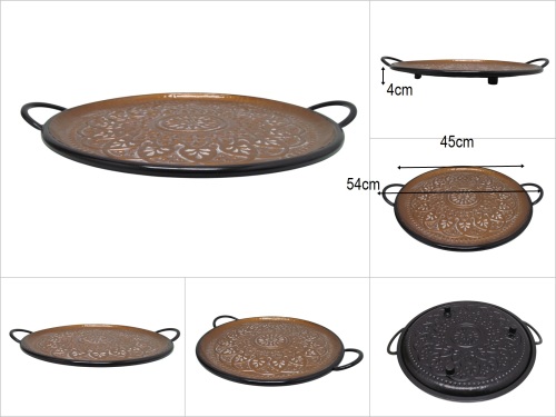 sd52353 dekoratif kulplu no2 yuvarlak otantik metal tepsi - 