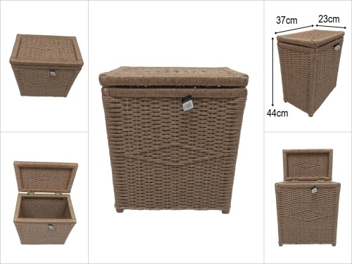 sd52366 AHŞAP İSKELET KASA ÜZERİNE HASIR GÖRÜNÜMLÜ SENTETİK İP ÖRÜLÜ KAPAKLI DEPOLAMA SEPETİ - 