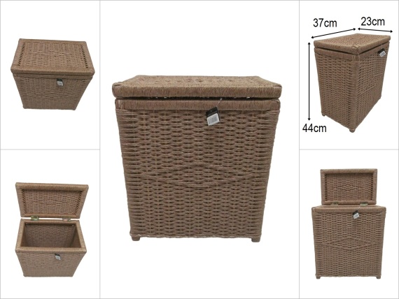 sd52366 AHŞAP İSKELET KASA ÜZERİNE HASIR GÖRÜNÜMLÜ SENTETİK İP ÖRÜLÜ KAPAKLI DEPOLAMA SEPETİ - 1