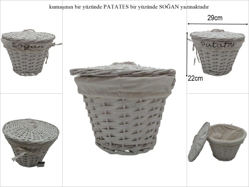 sd52370 dekoratif beyaz boyalı kapaklı patates soğan sepeti - 