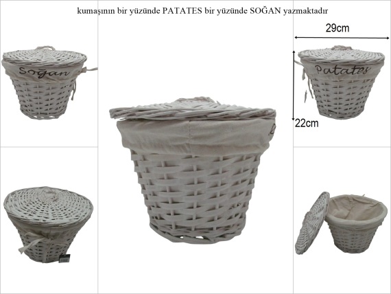 sd52370 dekoratif beyaz boyalı kapaklı patates soğan sepeti - 1