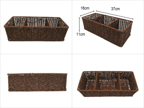 sd52372 metal iskelet üzerine kahverengi pvc örülü 3 bölmeli dikdörtgen sepet - 