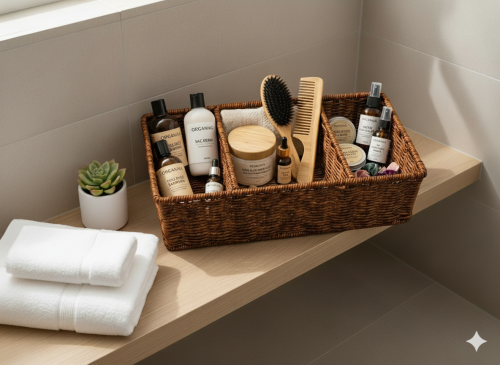 sd52372 metal iskelet üzerine kahverengi pvc örülü 3 bölmeli dikdörtgen sepet - (1)