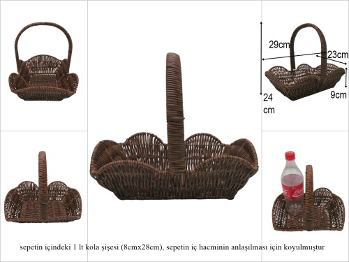 sd52392 rattan görünümlü no1 üstten saplı pvc sepet - 