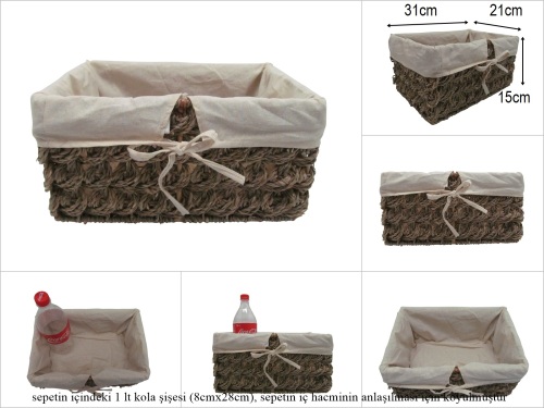 sd52404 dekoratif no1 metal iskelet üzerine hasır örülü kumaşlı dikdörtgen sepet - 