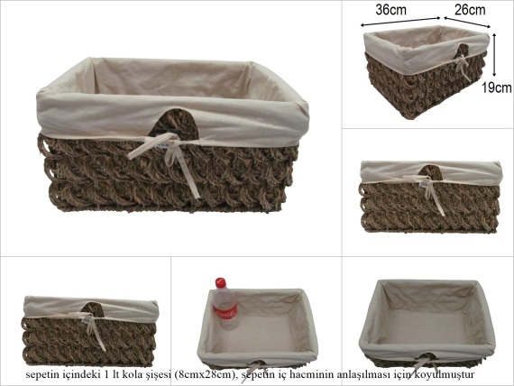 sd52405 dekoratif no2 metal iskelet üzerine hasır örülü kumaşlı dikdörtgen sepet - 1