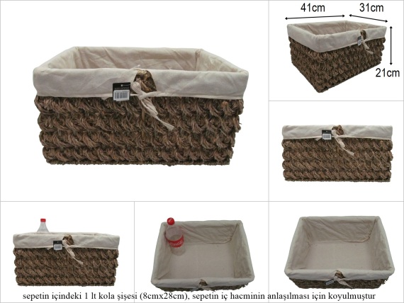 sd52406 dekoratif no3 metal iskelet üzerine hasır örülü kumaşlı dikdörtgen sepet - 1