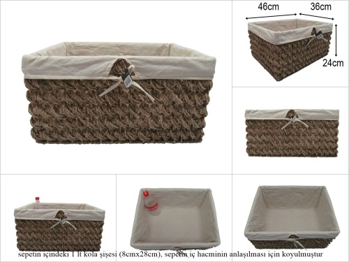 sd52407 dekoratif no4 metal iskelet üzerine hasır örülü kumaşlı dikdörtgen sepet - 