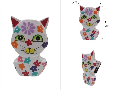 sd52515 çiçek desenli dekoratif ahşap beyaz kedi - 