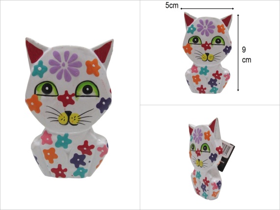 sd52515 çiçek desenli dekoratif ahşap beyaz kedi - 1