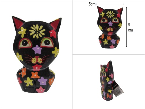 sd52516 çiçek desenli dekoratif ahşap siyah kedi - 