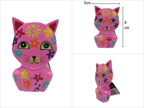 sd52517 çiçek desenli dekoratif ahşap pembe kedi - 