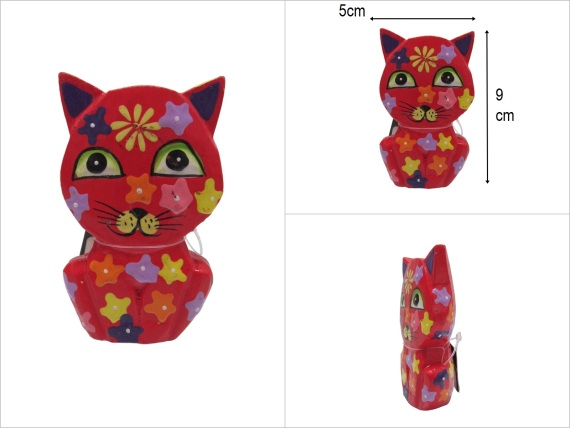 sd52518 çiçek desenli dekoratif ahşap kırmızı kedi - 1