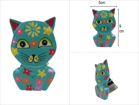 sd52519 çiçek desenli dekoratif ahşap su yeşili kedi - 1