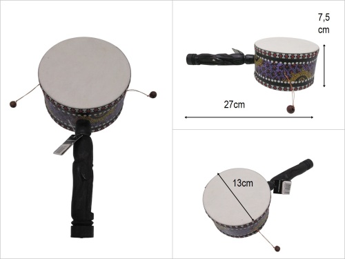 sd52520 otantik işlemeli ahşap saplı el davulu - 