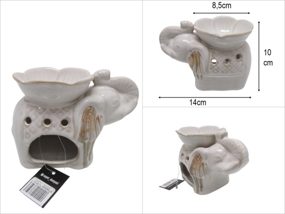 sd52540 dekoratif seramik beyaz filli buhurdanlık - 1