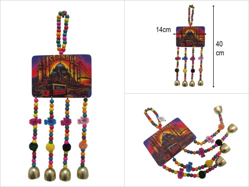 sd52547 istanbul dekorlu renkli ahşap boncuklu çıngıraklı duvar süsü - 