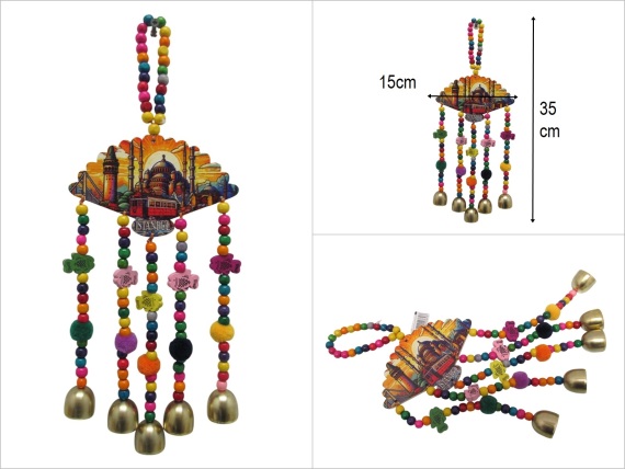 sd52548 istanbul dekorlu renkli ahşap boncuklu çıngıraklı duvar süsü - 1