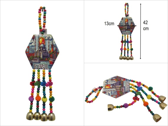 sd52549 istanbul dekorlu renkli ahşap boncuklu çıngıraklı duvar süsü - 1