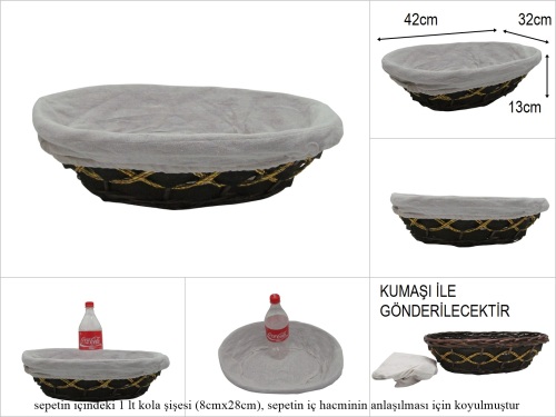 sd52560 gold ip dekorlu kumaşlı kahverengi oval sepet - 