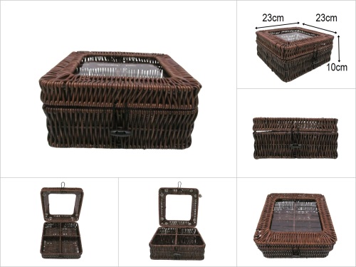 sd52562 mika kapaklı bölmeli pvc rattan sepet - 