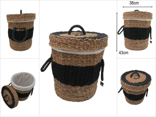 sd52563 siyah ipli, kapaklı no1 yuvarlak derin hasır sepet - 