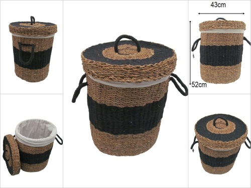 sd52564 siyah ipli, kapaklı no2 yuvarlak derin hasır sepet - 