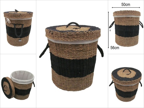 sd52565 siyah ipli, kapaklı no3 yuvarlak derin hasır sepet - 