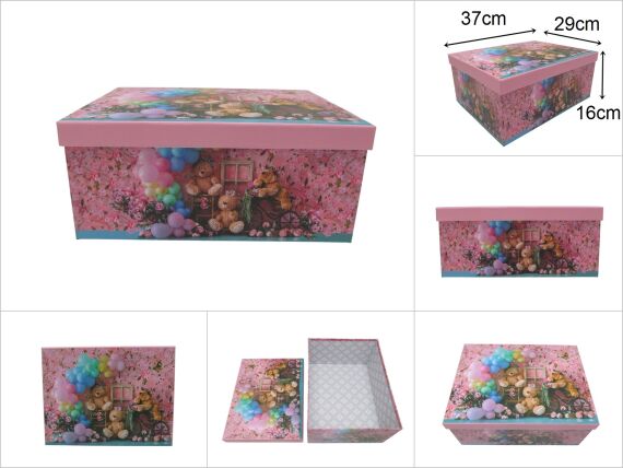 sd52580 dikdörtgen no10 ayıcık dekorlu hediye kutusu düzenleyici organizer - 1