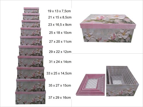 sd52603 dikdörgen 10 lu set çiçek desenli hediye kutusu - 