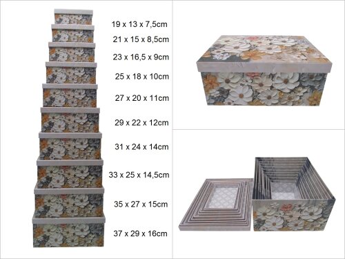 sd52604 dikdörgen 10 lu set çiçek desenli hediye kutusu - 