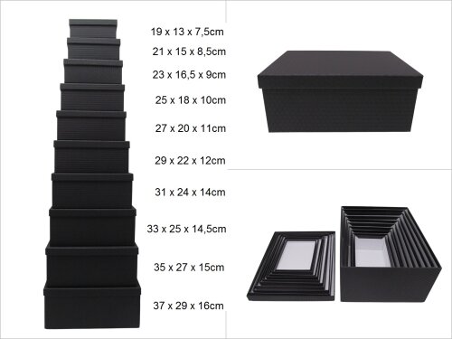 sd52606 dikdörgen 10 lu set kabartma desenli siyah hediye kutusu - 