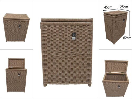 SD52611 AHŞAP İSKELET KASA ÜZERİNE HASIR GÖRÜNÜMLÜ SENTETİK İP ÖRÜLÜ KAPAKLI DERİN SEPET - 