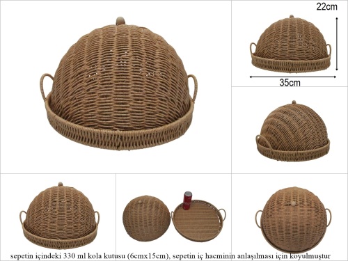 sd52613 rattan görünümlü kapaklı pvc yuvarlak sunumluk fanus - 