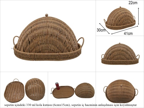 sd52614 rattan görünümlü kapaklı pvc oval sunumluk fanus - 