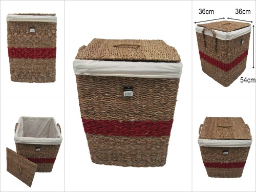 sd52620 kırmızı kuşak dekorlu no1 kapaklı kare hasır sepet - 