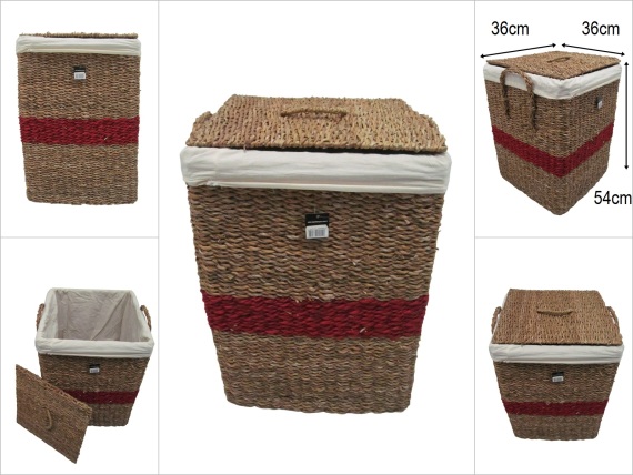 sd52620 kırmızı kuşak dekorlu no1 kapaklı kare hasır sepet - 1