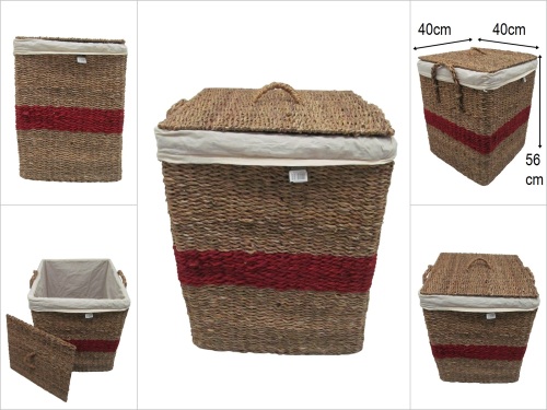 sd52621 kırmızı kuşak dekorlu no2 kapaklı kare hasır sepet - 