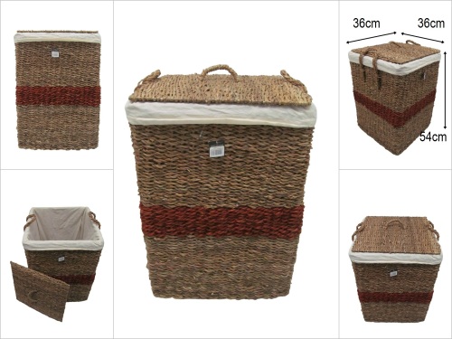 sd52622 kahve kuşak dekorlu no1 kapaklı kare hasır sepet - 