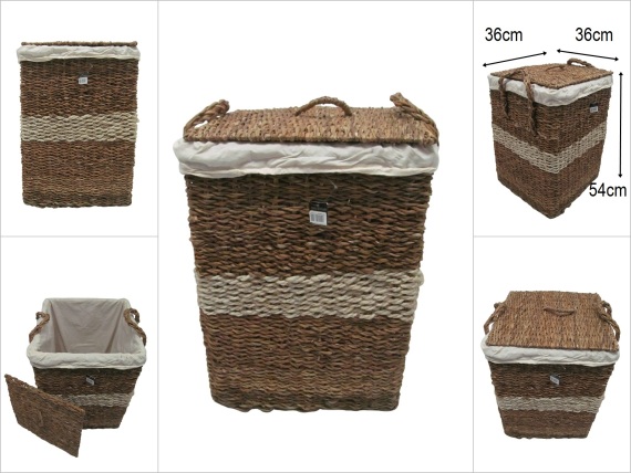 sd52624 krem kuşak dekorlu no1 kapaklı kare hasır sepet - 1