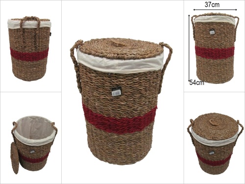 sd52628 kırmızı kuşak dekorlu no1 kapaklı yuvarlak hasır sepet - 
