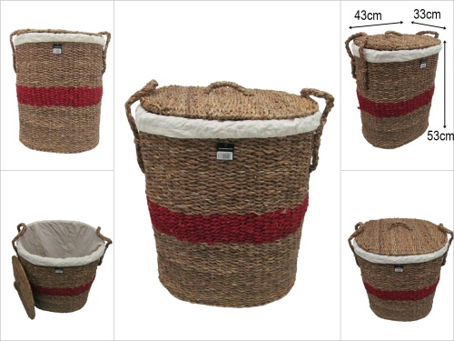 sd52632 kırmızı kuşak dekorlu no1 kapaklı oval hasır sepet - 