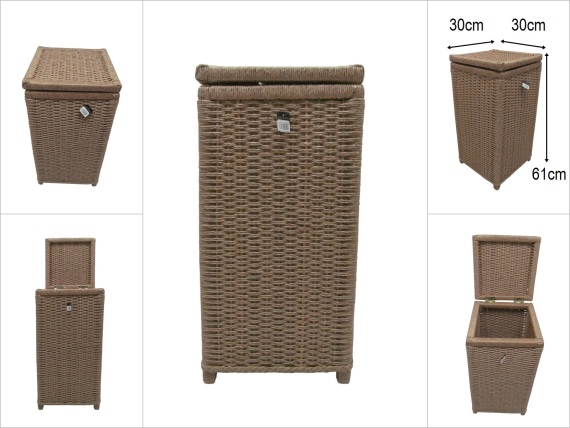 SD52638 AHŞAP İSKELET KASA ÜZERİNE HASIR GÖRÜNÜMLÜ SENTETİK İP ÖRÜLÜ KAPAKLI DERİN SEPET - 1